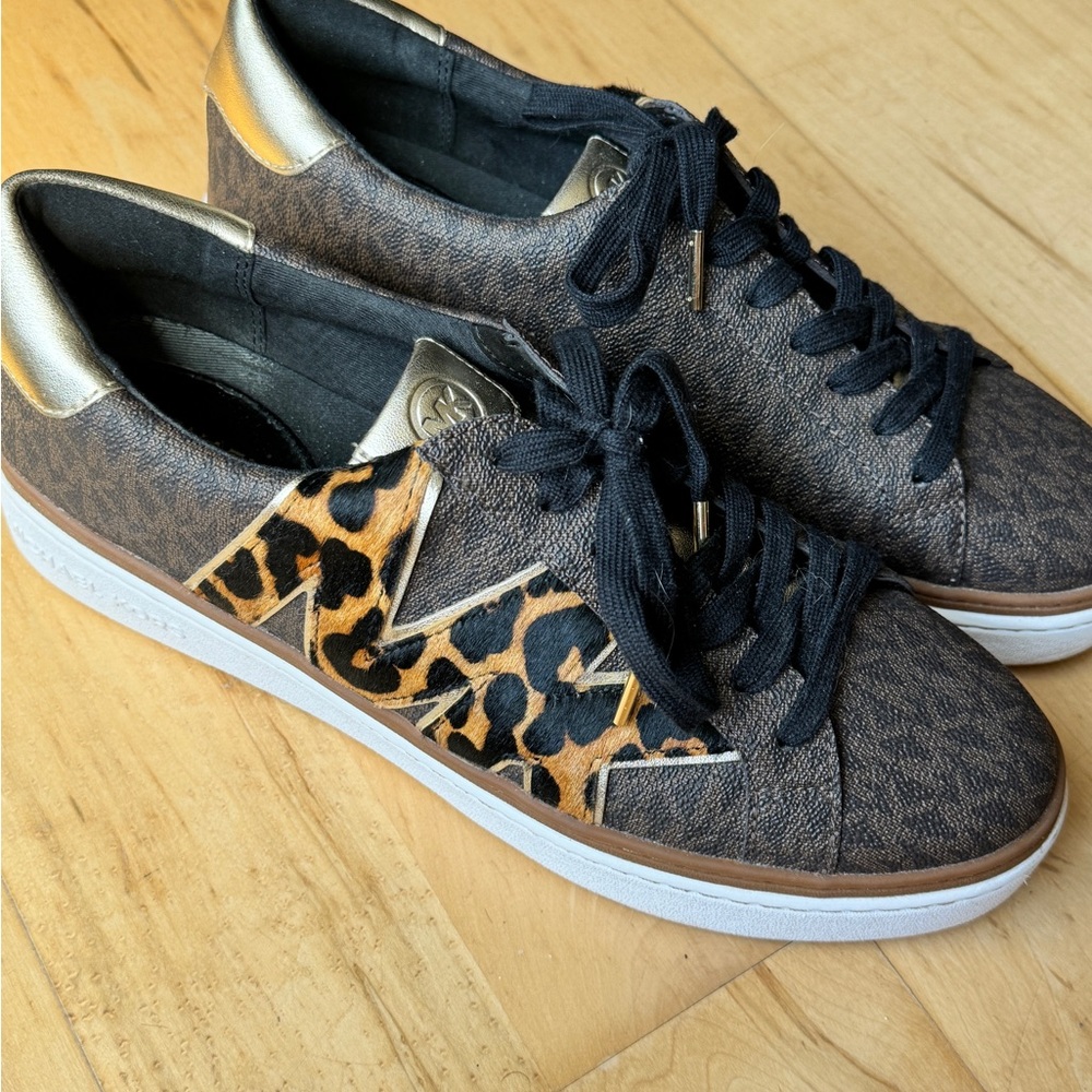 Micheal Kors brown gold and leopard sneakers size 11